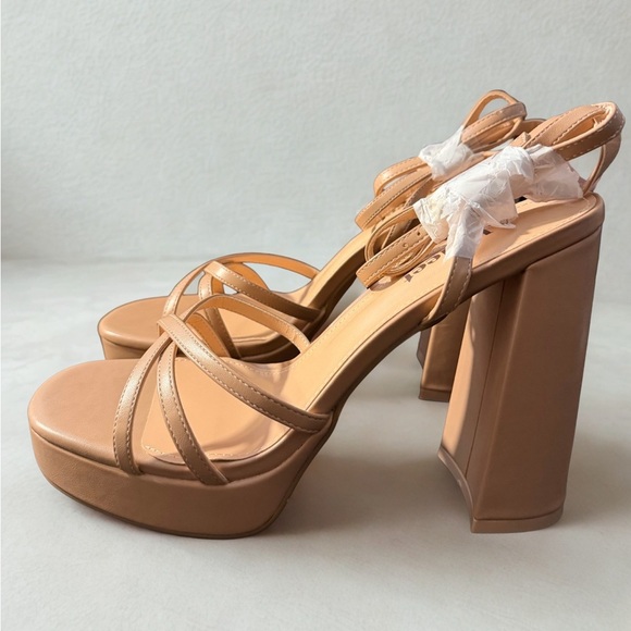 NEW Abbleet Women’s STRAPPY Block Chunky High Heels Open Toe Sandals Tan Size 10 - Picture 5 of 14